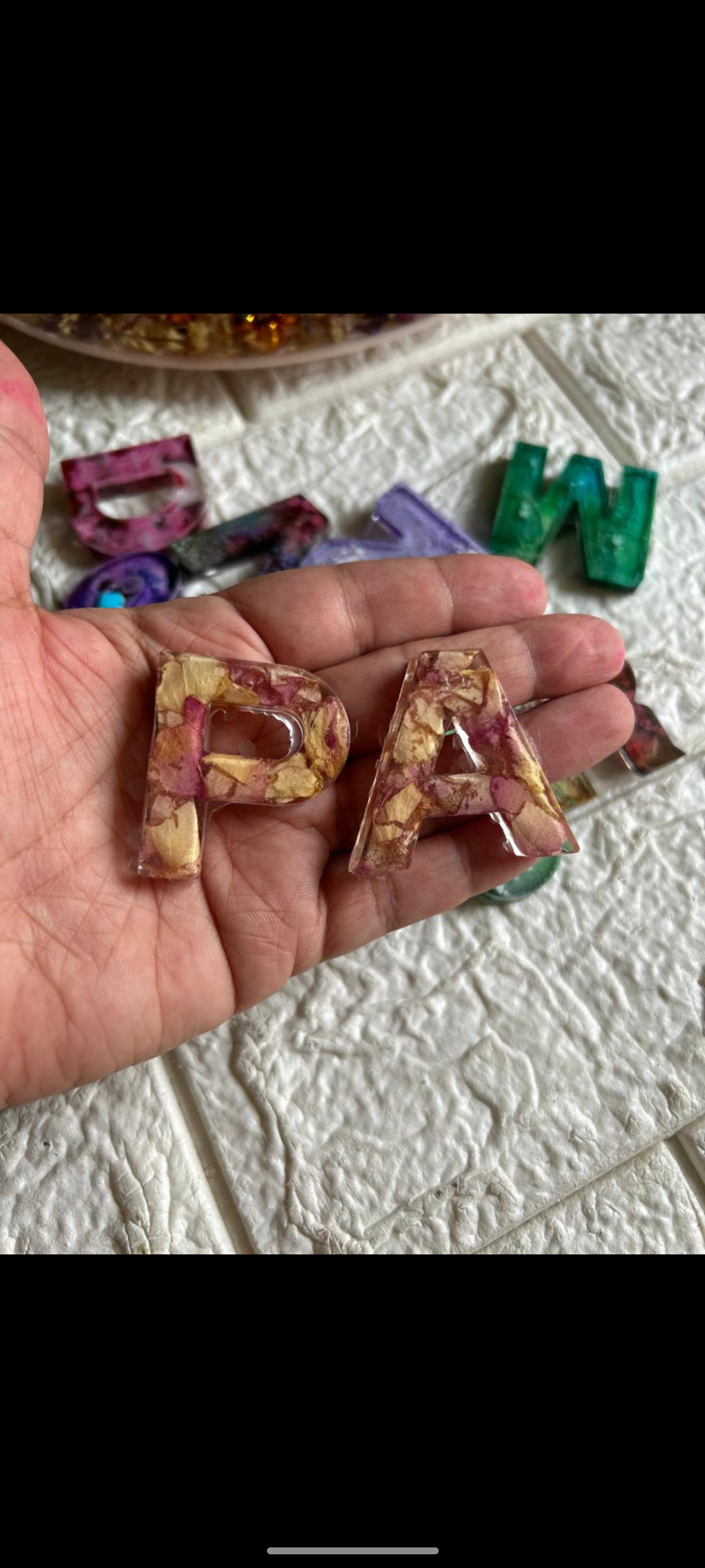 Resin Letter Keychains with Rose Petals