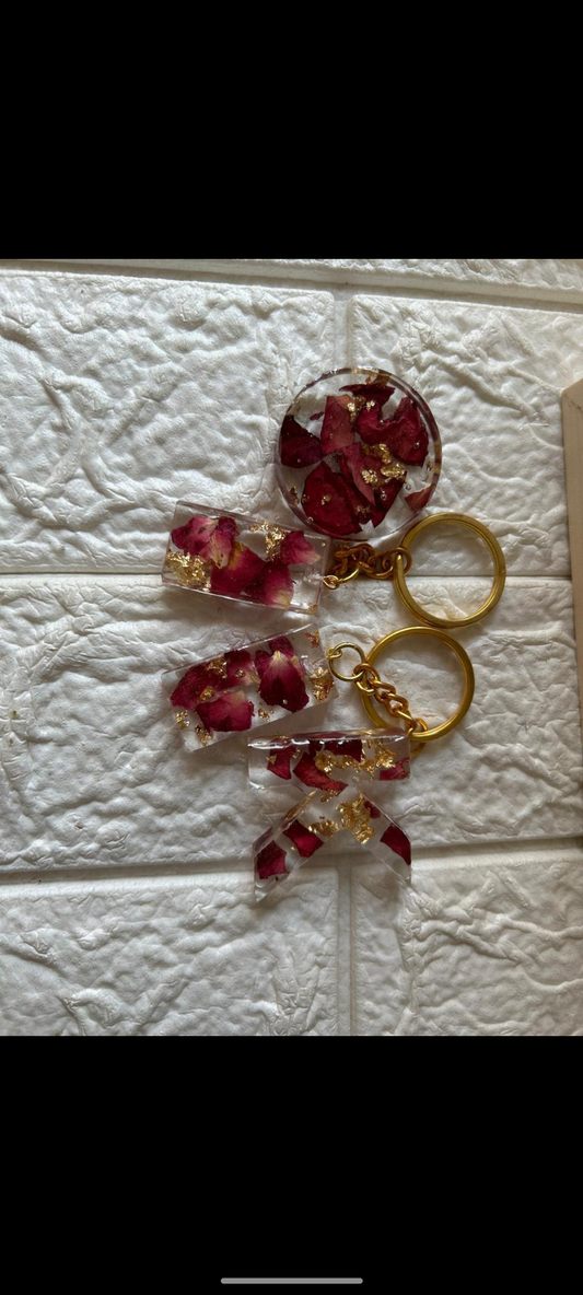 Assorted Rose Petal & Gold Flake Resin Keychains