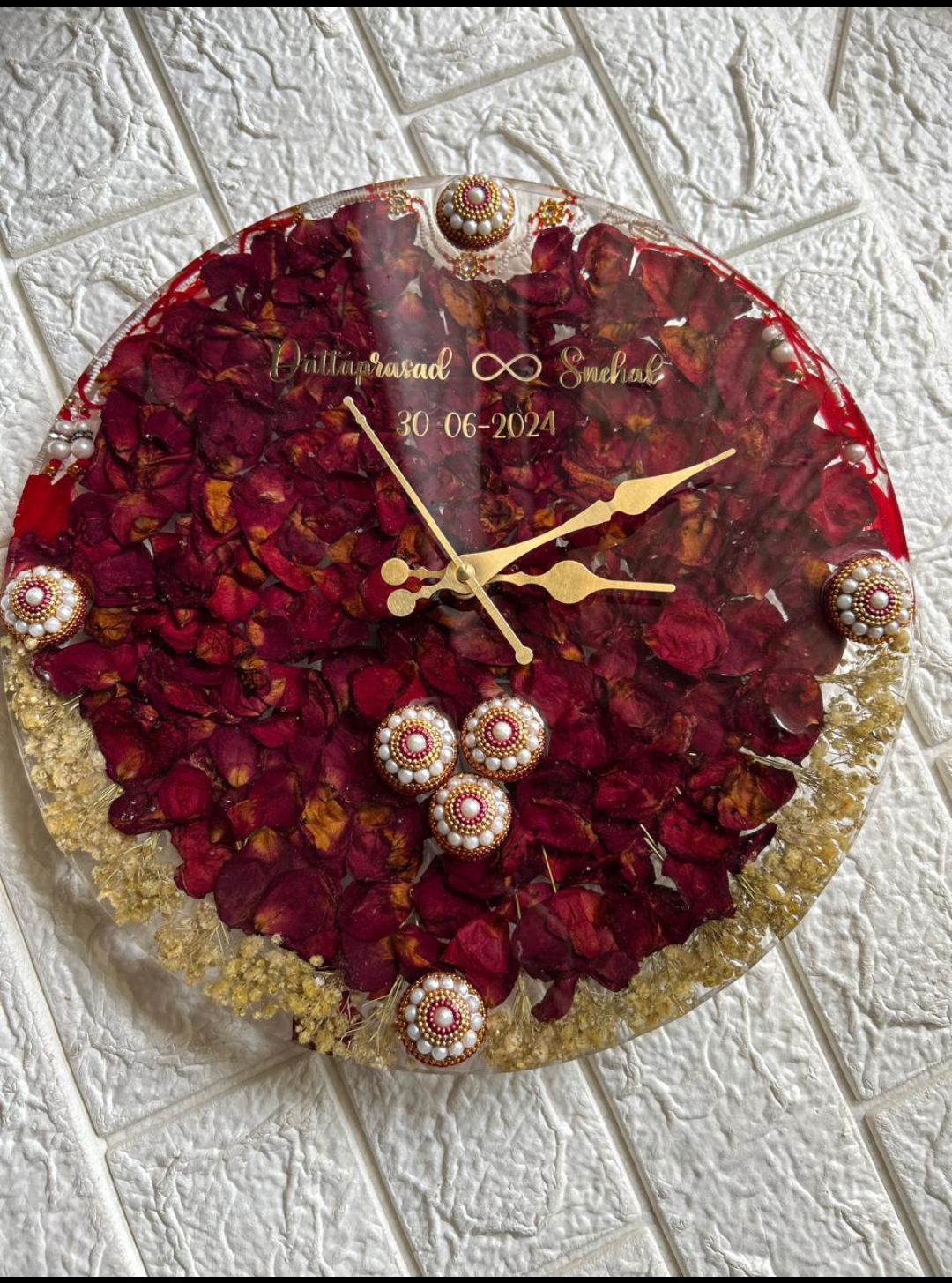 Rose Petal Symphony Preserved Flower Resin Wall Clock