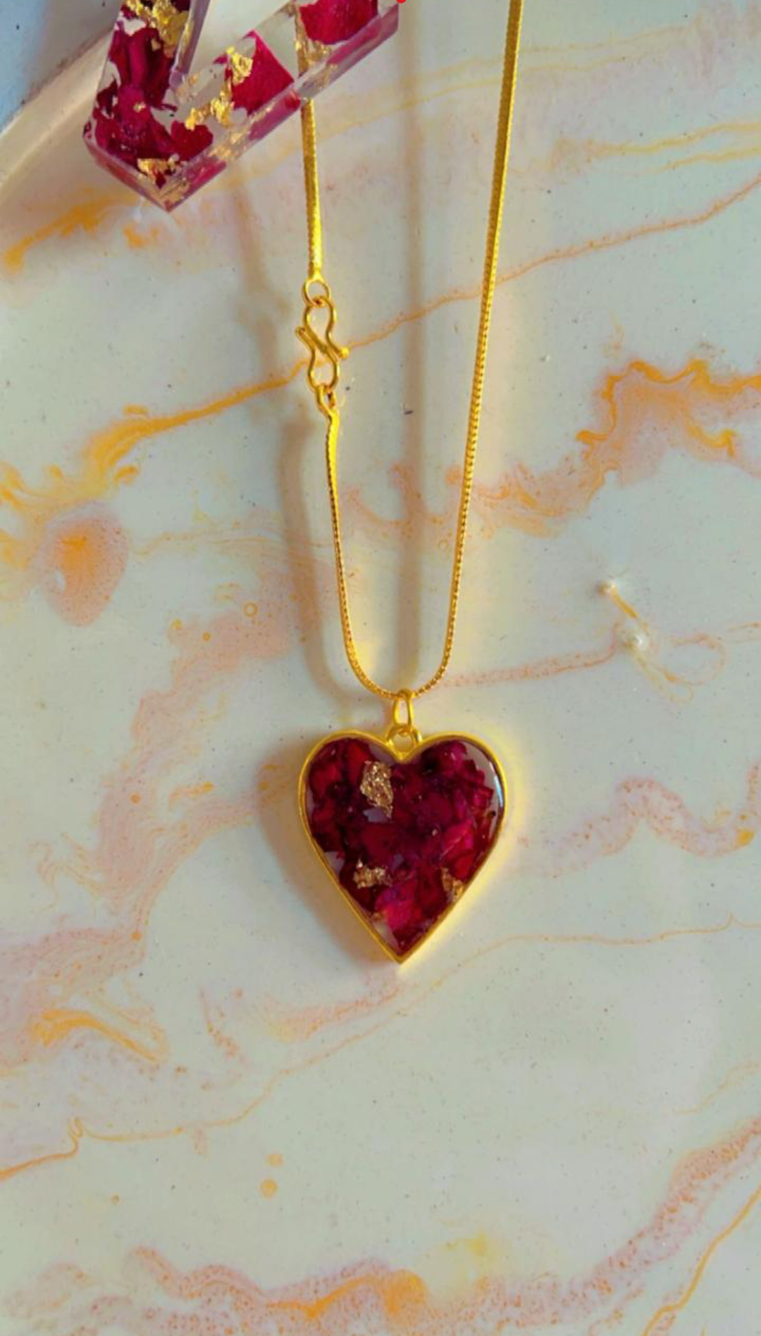 Crimson Heart Resin Pendant Necklace