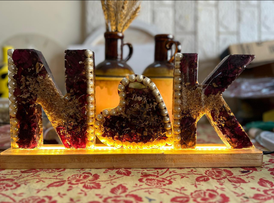 Illuminated Resin Photo Plaque with Calendar and Couple Names