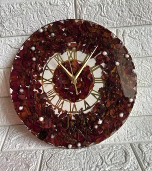 Floral Resin Clock with Roman Numerals