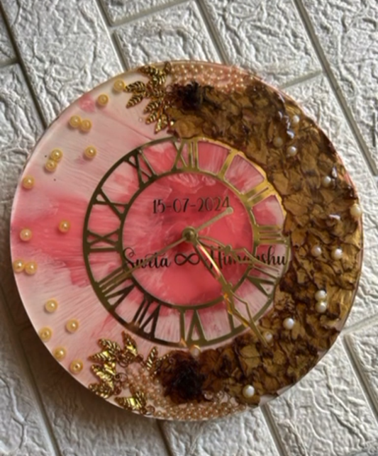 Varmala Flowers Resin Wall Clock with Names and Date
