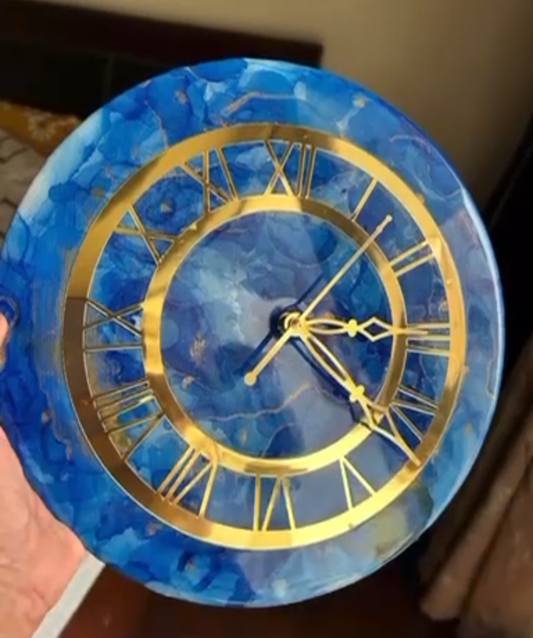 Blue and Gold Resin Clock with Roman Numerals