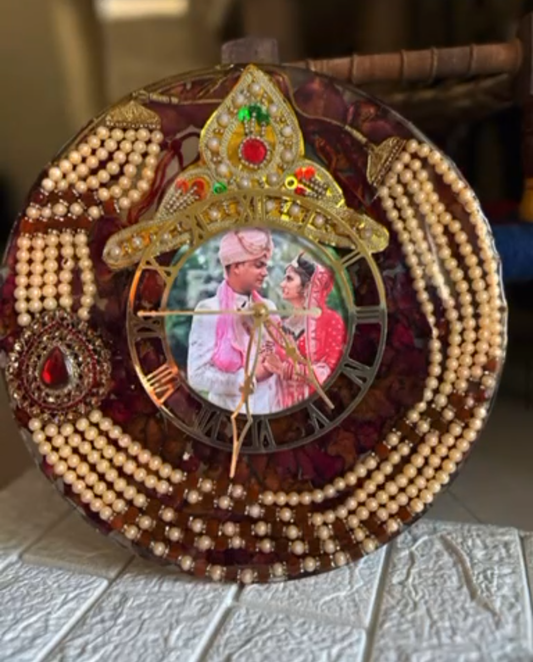 Ornate Resin Photo Clock with Indian Wedding Embellishments