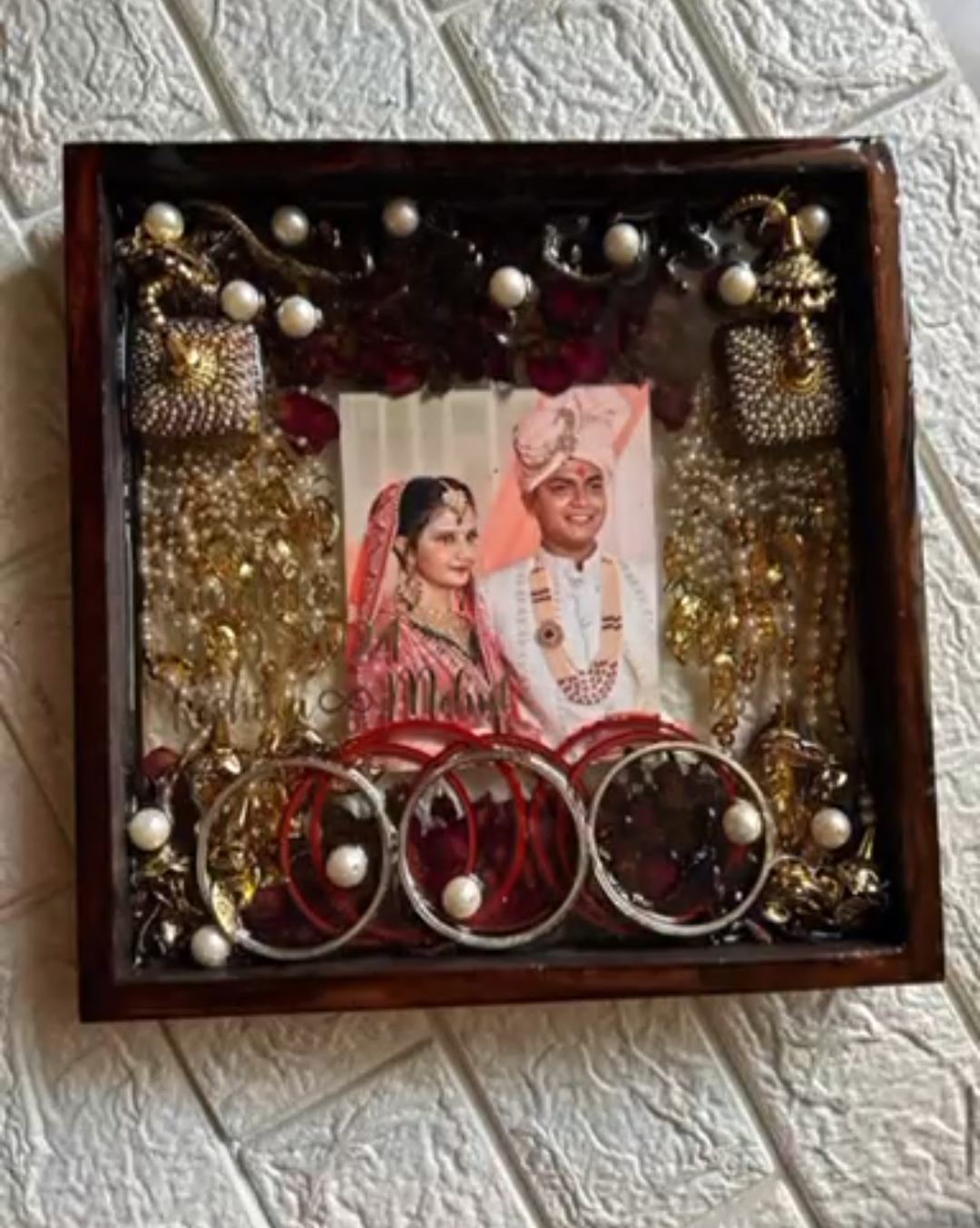 Ornate Resin Wedding Photo Frame with Indian Bridal Embellishments