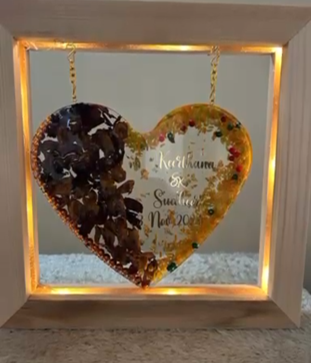 Illuminated Heart-Shaped Resin Photo Frame with Names and Date