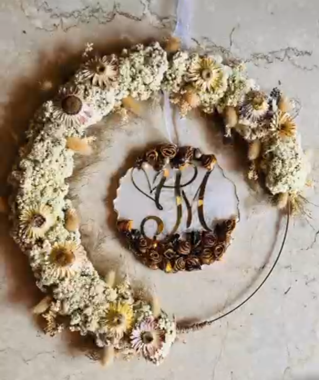 Personalized Dried Flower Wreath with Initial Ornament