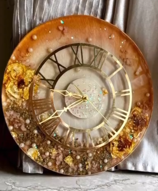 Golden Floral Resin Timepiece clock