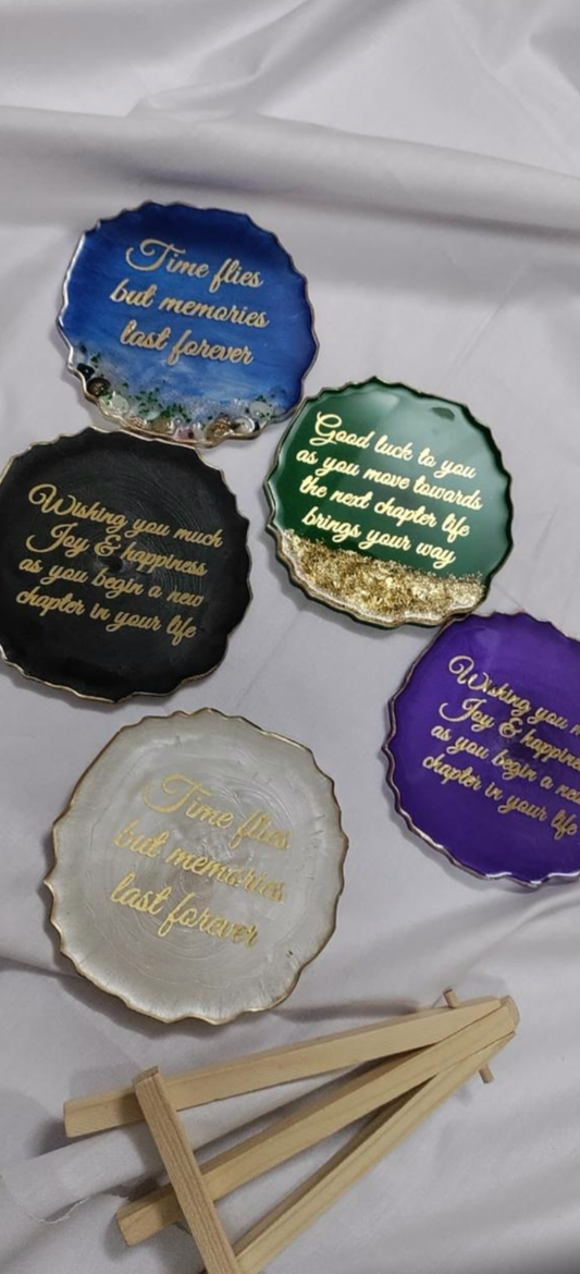 Inscribed Resin Coaster Set