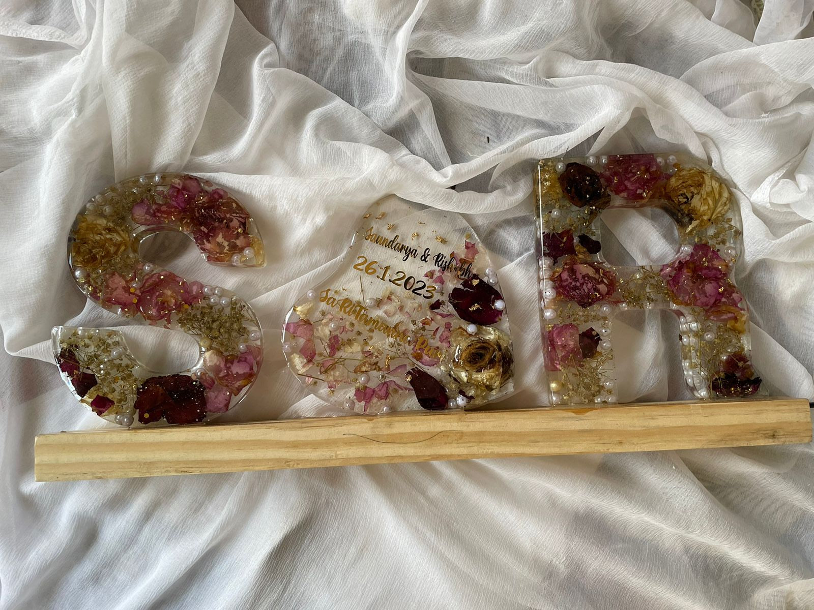 Love in Full Bloom: Custom Couples' Initials with Heart and LED Wooden Stand