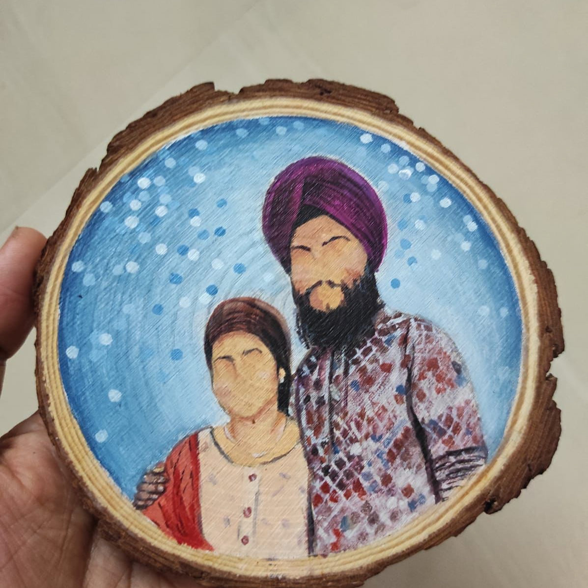 Hand Painted Faceless Portrait of Couple on a Wooden Slice