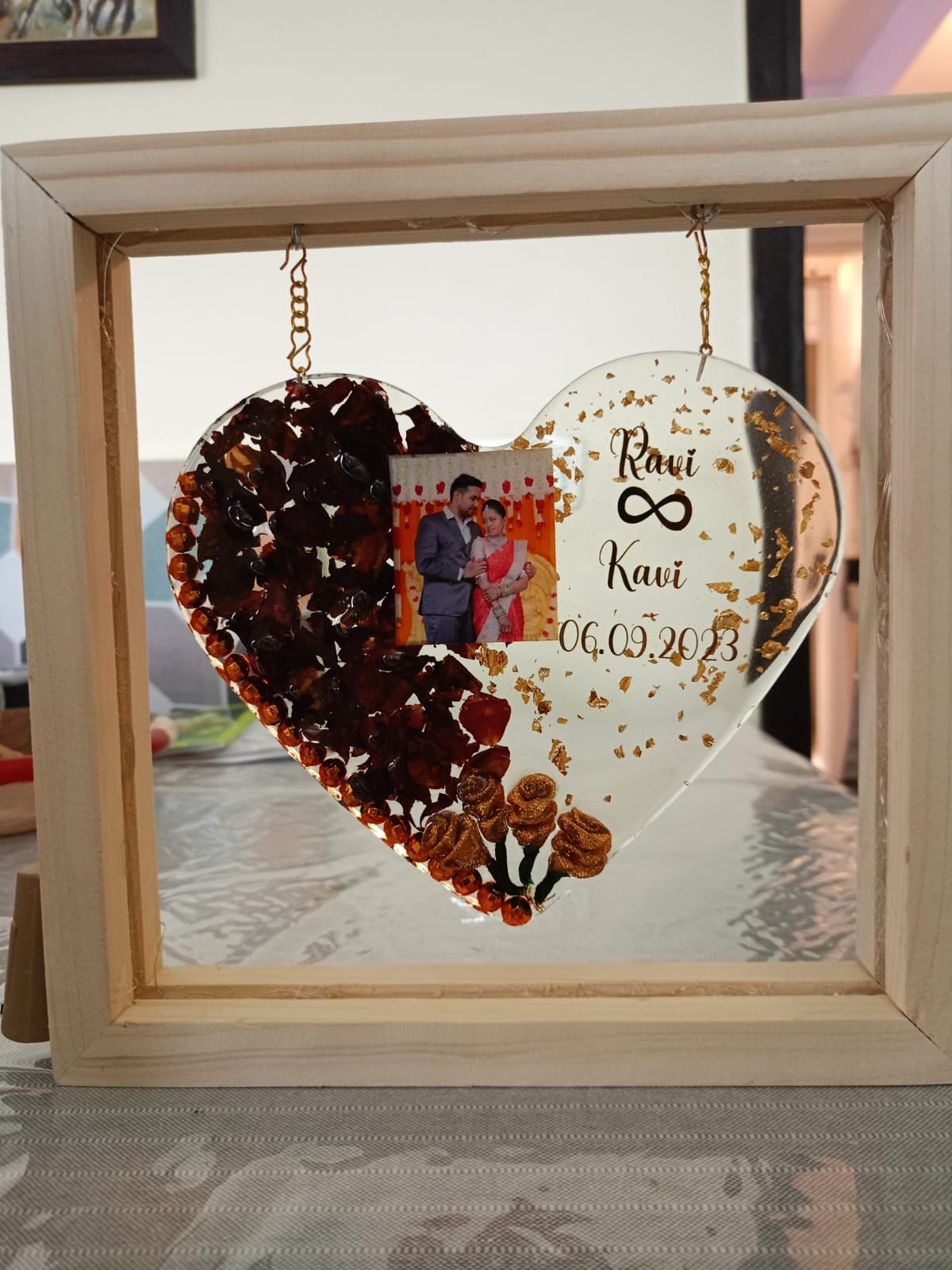 Wall hanging varmala preservation Frame with lights