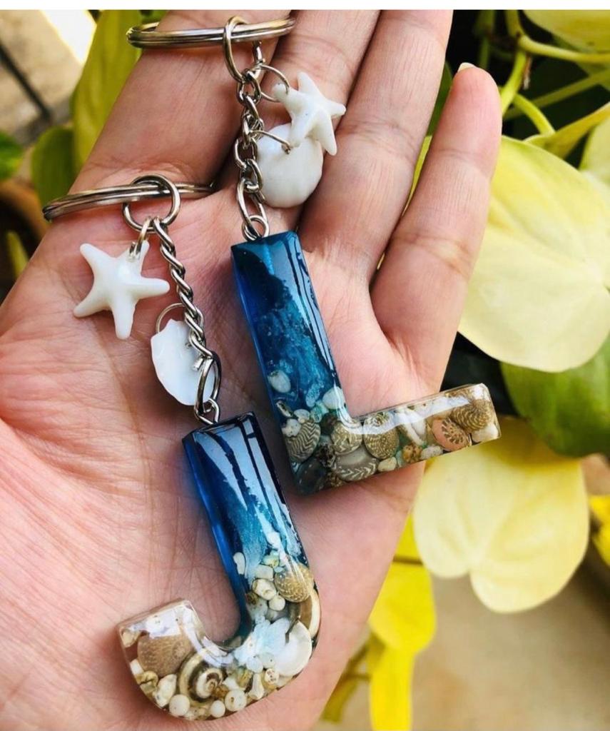 Beach Letter Resin Keyring Personalized Keychains Ocean Themed Beach Themed Personalized