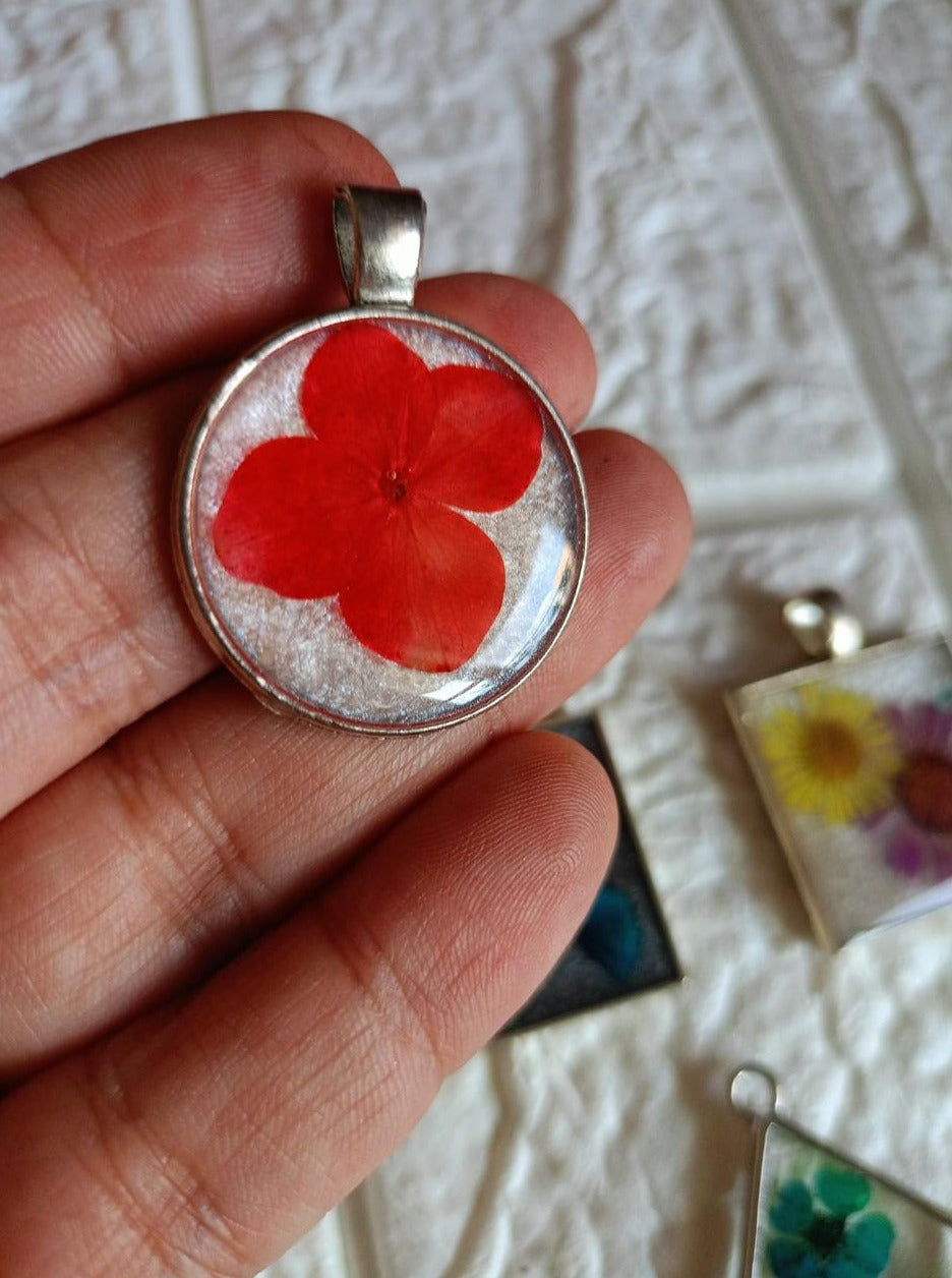 Resin Necklace Pendant with Flower Inclusion