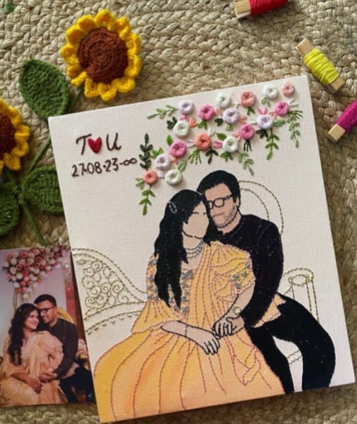 Embroidery canvas Portraits (Size- 10 12 inches)