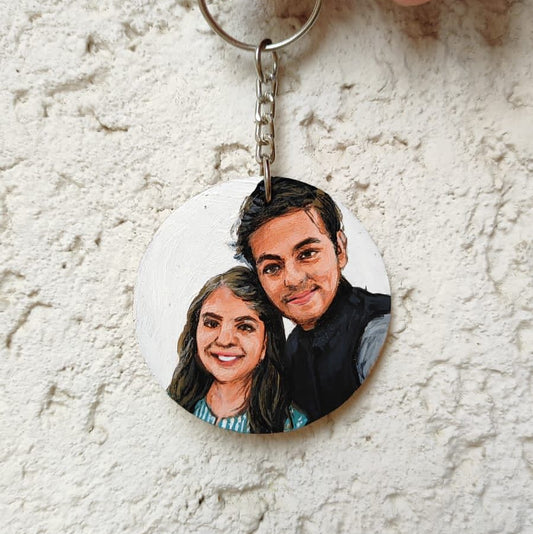 Customized Round Wooden Hand Painted Photo Keychain