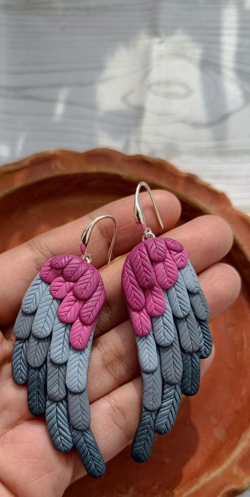 Angel wings bohemian clay earrings