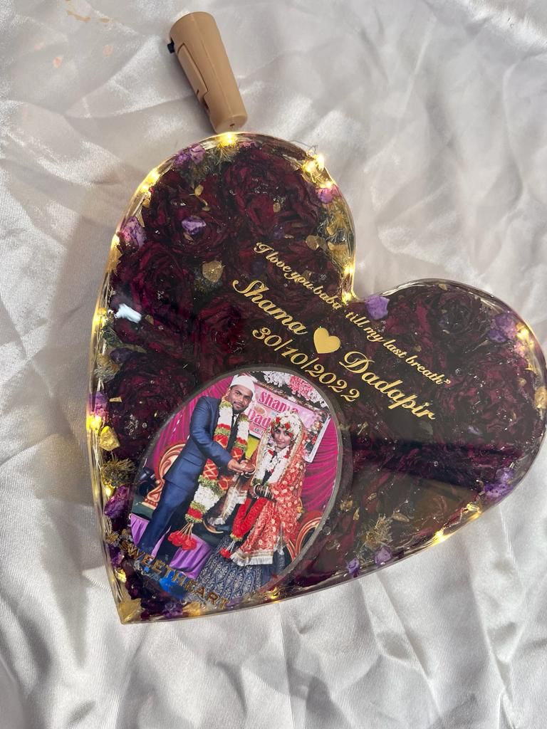 Crimson Love Resin Rose Heart Block Flower Preservation