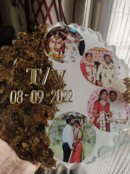 Vows Embrace: Resin Round Frame with Preserved Varmala