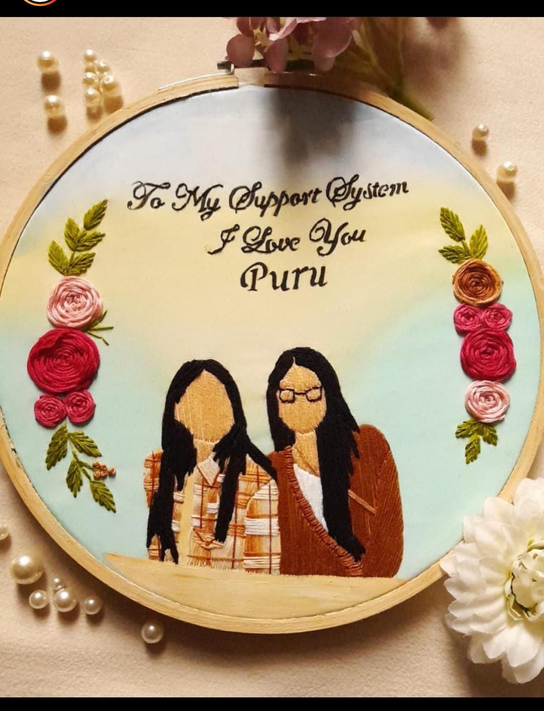 Sisterly Stitches Circle hoop art