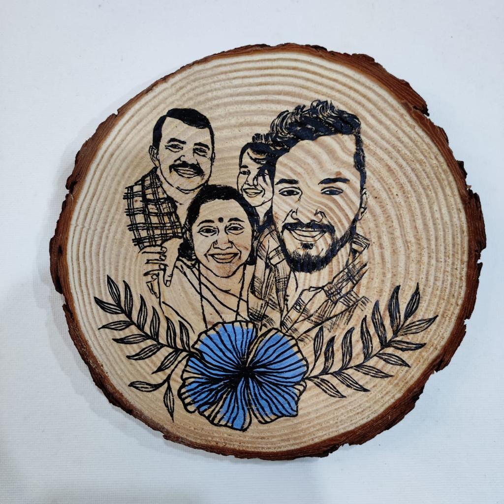 Double Delight: Artistic Hand Painting on 8-Inch Wooden Slice