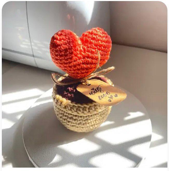 CozyCraft Hearts: Handcrafted flower Crochet Heart Pot