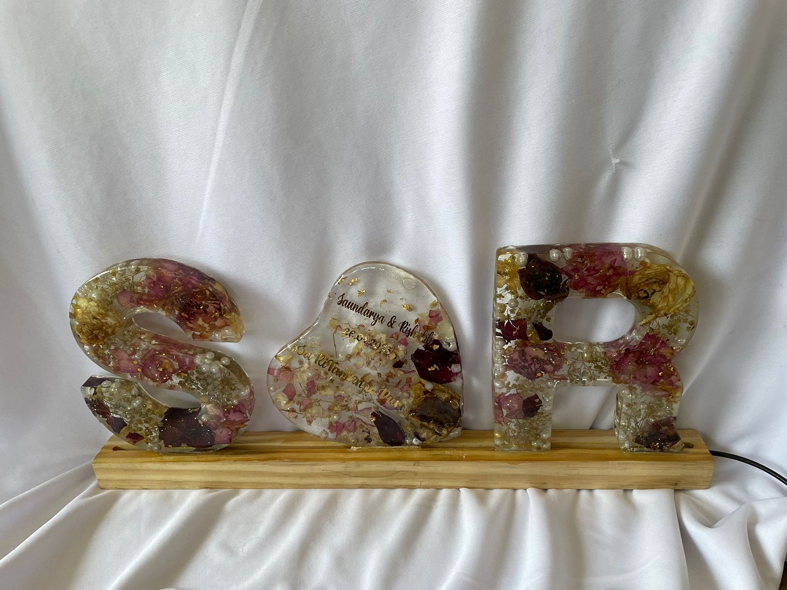 Love in Full Bloom: Custom Couples' Initials with Heart and LED Wooden Stand