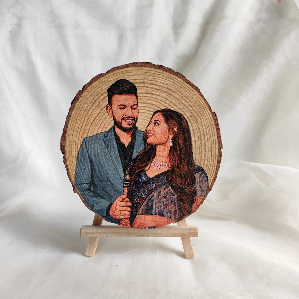 Duo Delight 6 inches Hand-Painted Wooden Slice Art Celebrating Togetherness