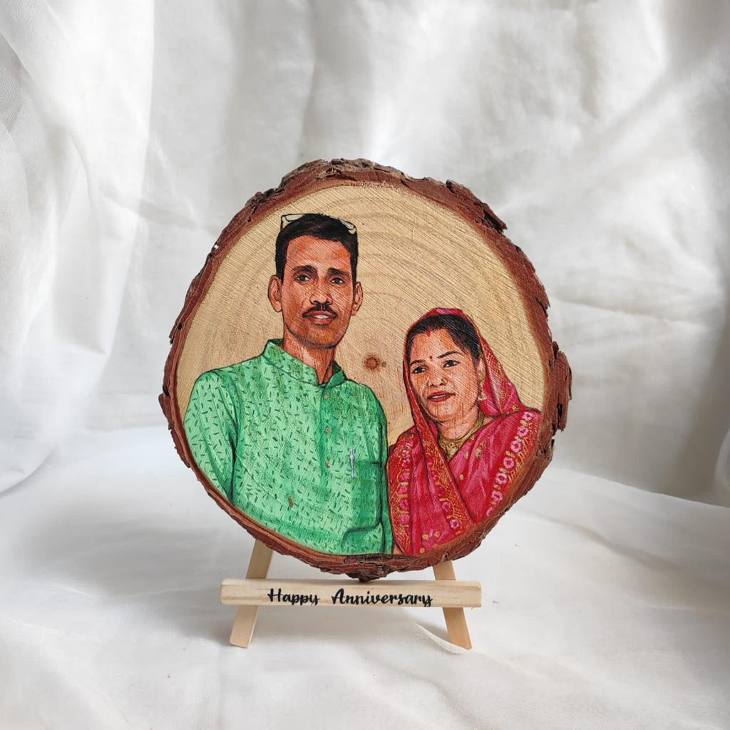 Duo Delight 6 inches Hand-Painted Wooden Slice Art Celebrating Togetherness