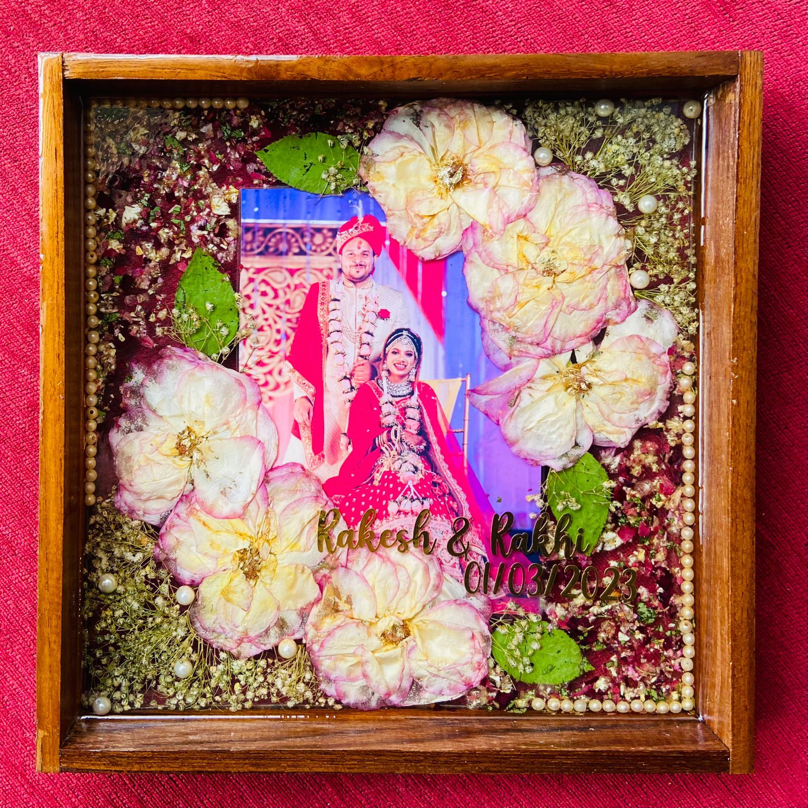 Vow Garland Preservation in Wooden Frame