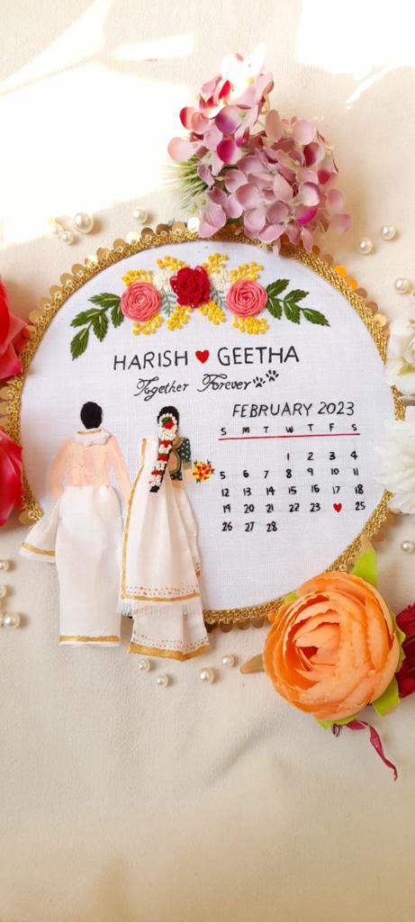 Romantic Reminders: Couple Wedding Hoop Art with Calendar