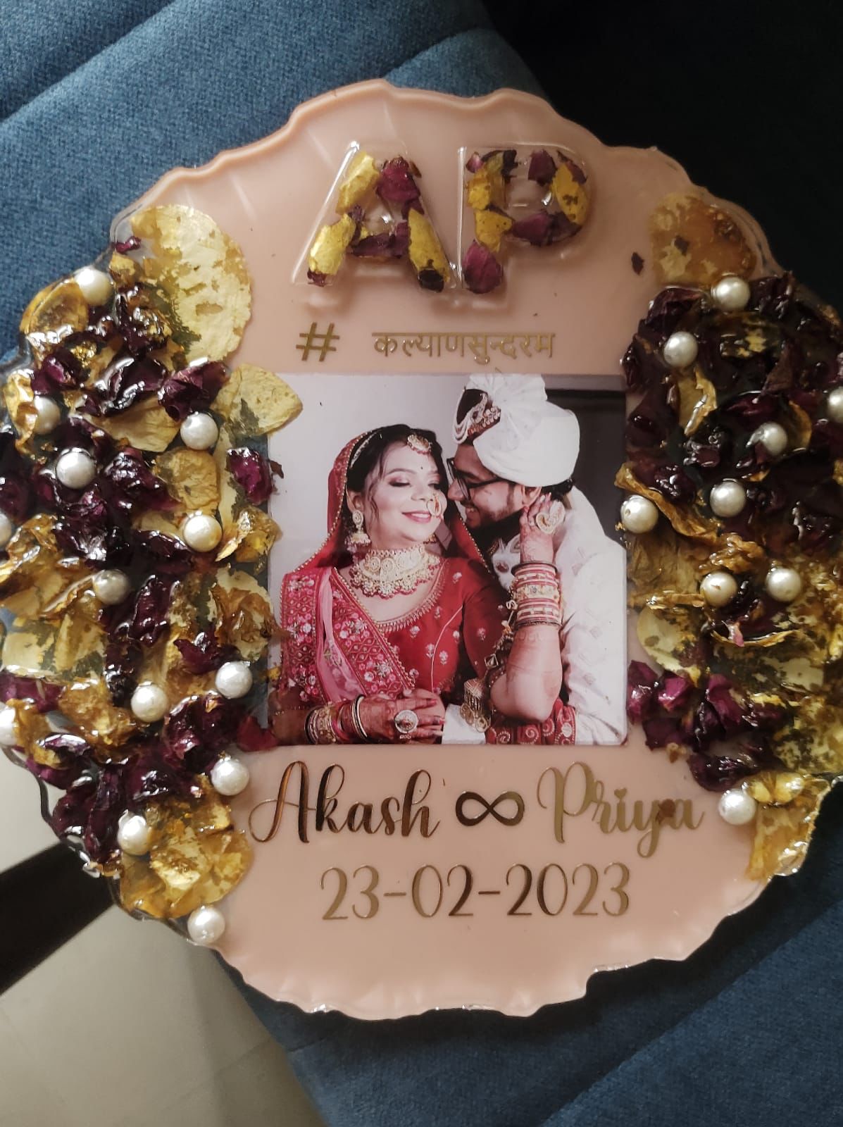 Rose Pearl Affair: Real Rose and Pearl Varmala Preserved Frame