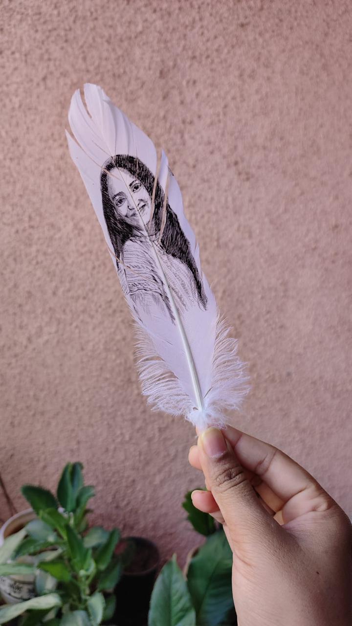 Hand-painted Feathered Elegance Portrait