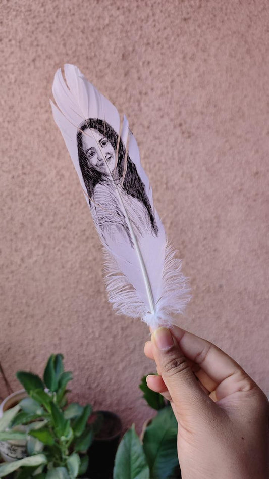 Hand-painted Feathered Elegance Portrait