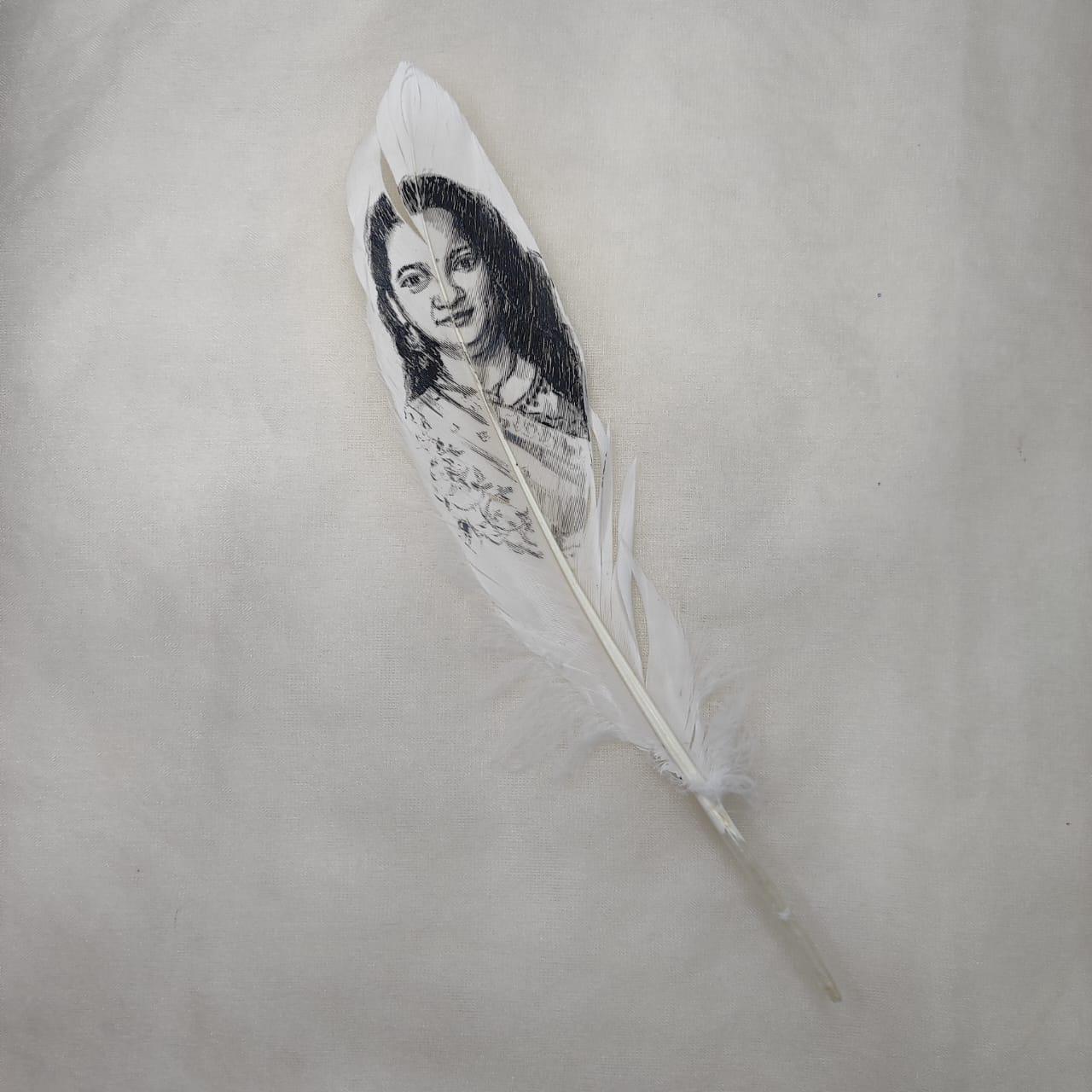 Hand-painted Feathered Elegance Portrait