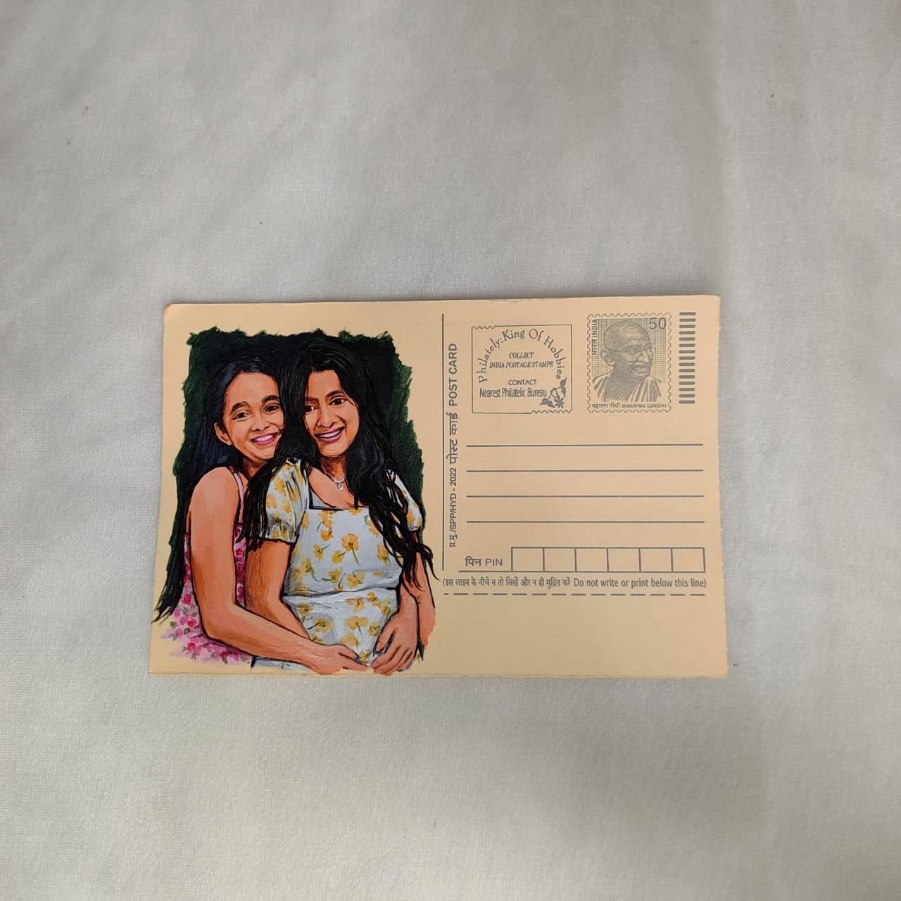 Brushstrokes of friendship handpainted on postcard