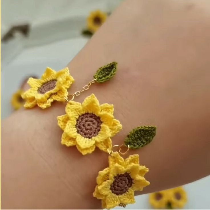 Sunflower Bloom Crochet Bracelet