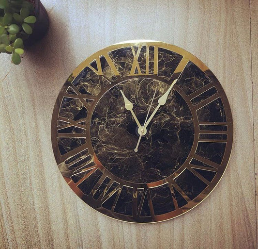 Reina Black & Golden Resin Wall Clock