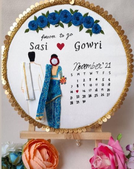 Romantic Reminders: Couple Wedding Hoop Art with Calendar