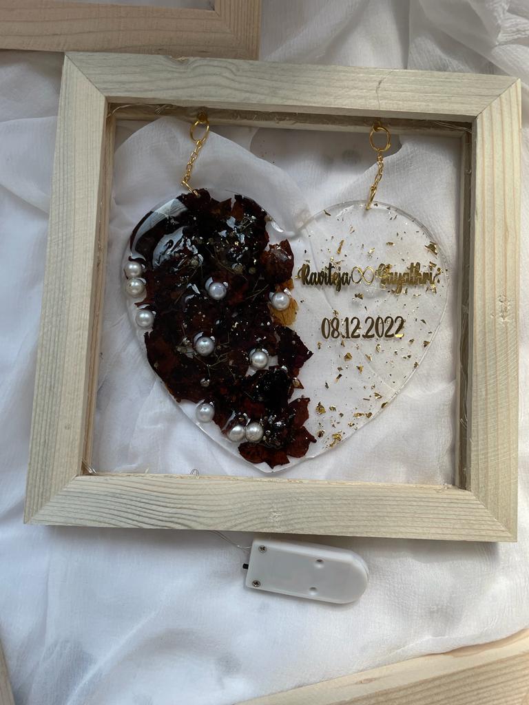 Heartstrings Forever: Whimsical Resin Heart with Varmala Preservation