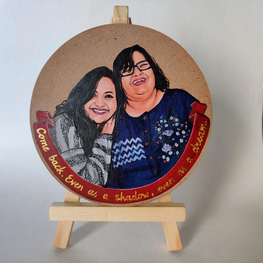 Whispered Affection: Hand-Painted 6-Inch MDF Duo Portrait