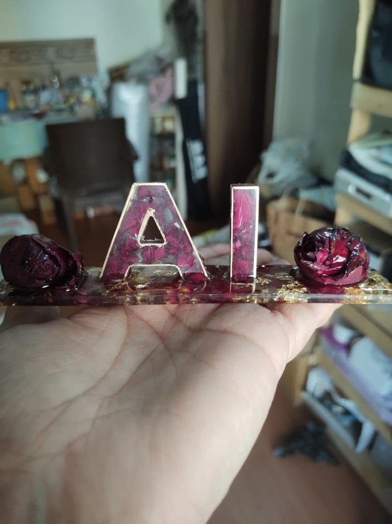 Customized Standouts Resin Initials Set on a Handcrafted Resin Stand