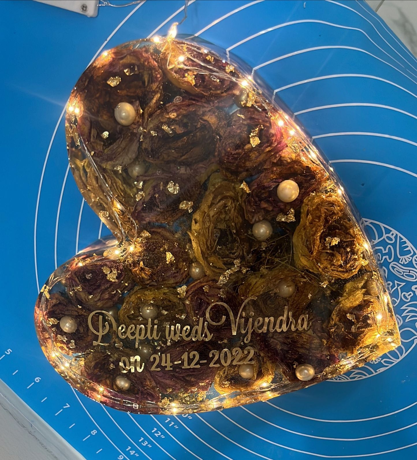 Jaimala Memoir: Funky Heart-Shaped Block with Couples' Name, Preserving the Essence of Vows