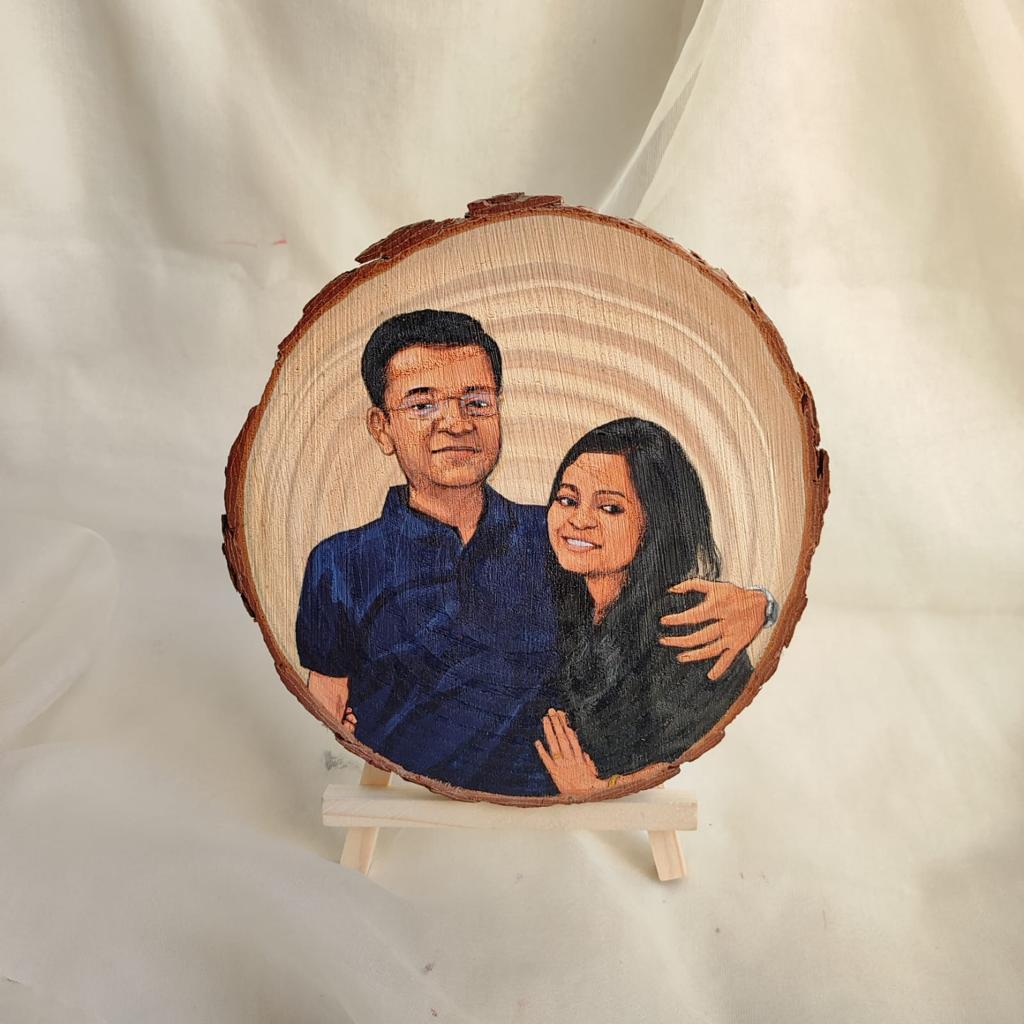 Duo Delight 6 inches Hand-Painted Wooden Slice Art Celebrating Togetherness