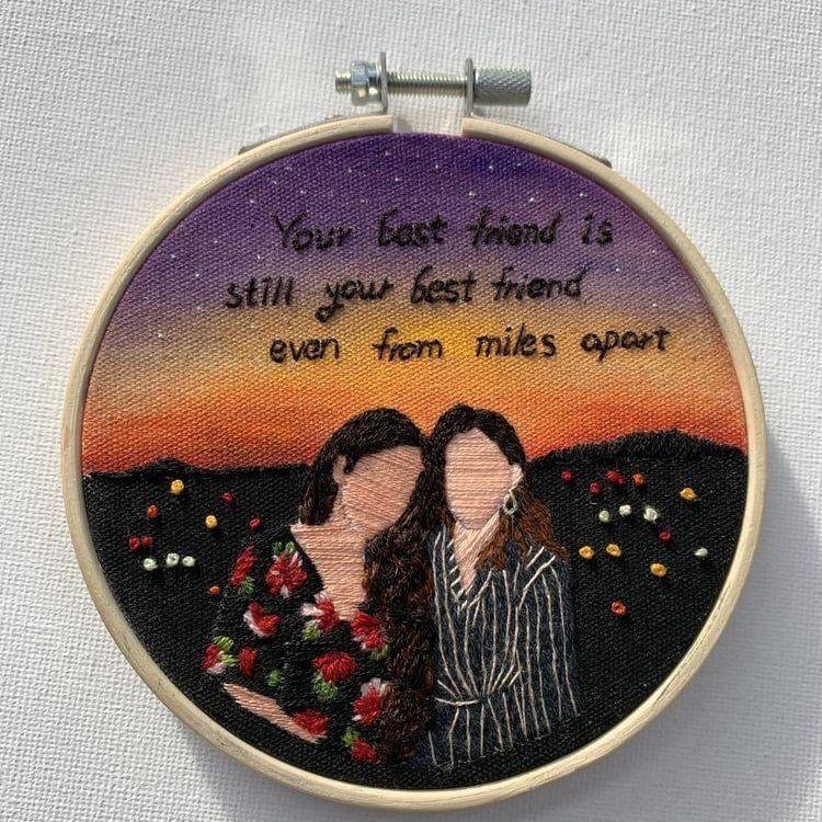Cherished Memories Stitched with Love hoop art
