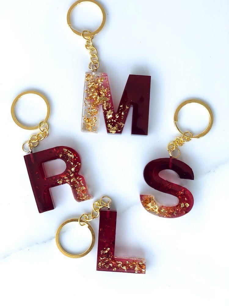 ChromaGlyphs Handcrafted Alcoholic Ink Resin Letters Keyrings