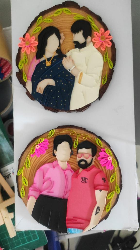 Paper Quilling Portrait on Wooden Slice