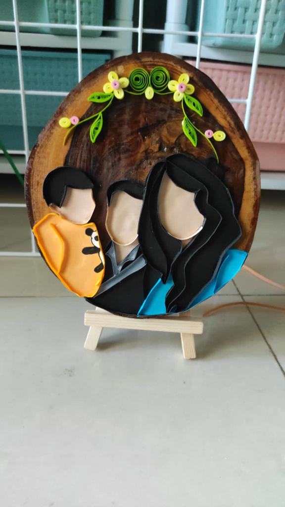 Paper Quilling Portrait on Wooden Slice