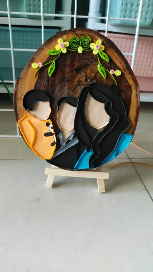 Paper Quilling Portrait on Wooden Slice
